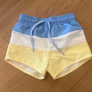 Boys Minnow Blue White Yellow Colorblock Swim Trunks